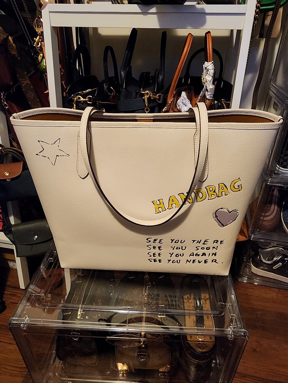 Coach White Leather Graphic Tote with Yellow Logo - Picture 7 of 12